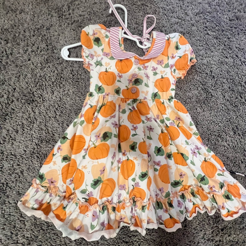 Sweet Honey Pumpkin Print Dress with Ruffle Hem